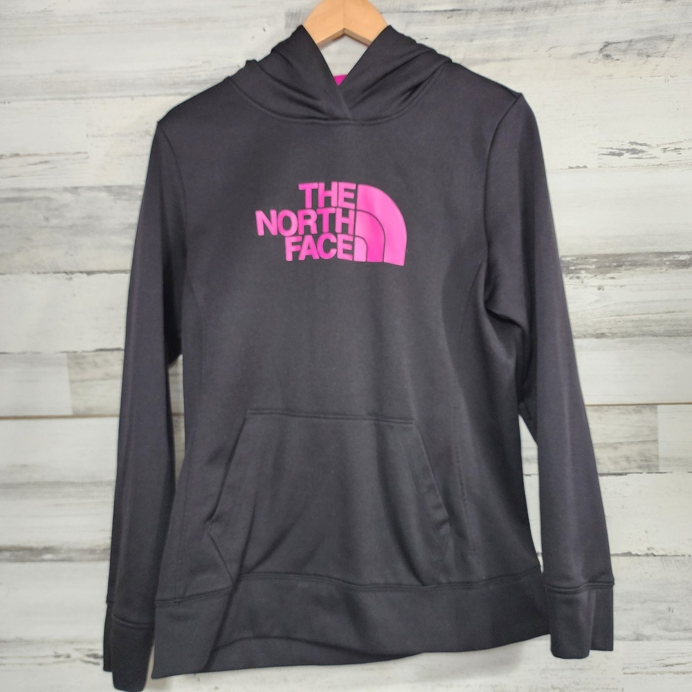 The North Face Hoodie Women Medium Black Pink Logo Pullover Active‎ Outdoors